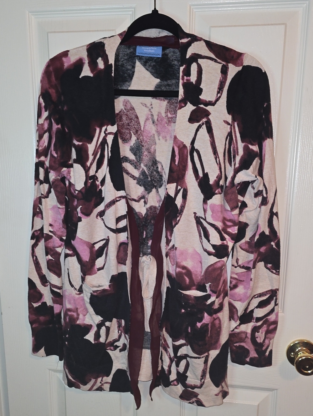 Simply Vera Vera Wang Pink & Black Floral Open-Front Cardigan